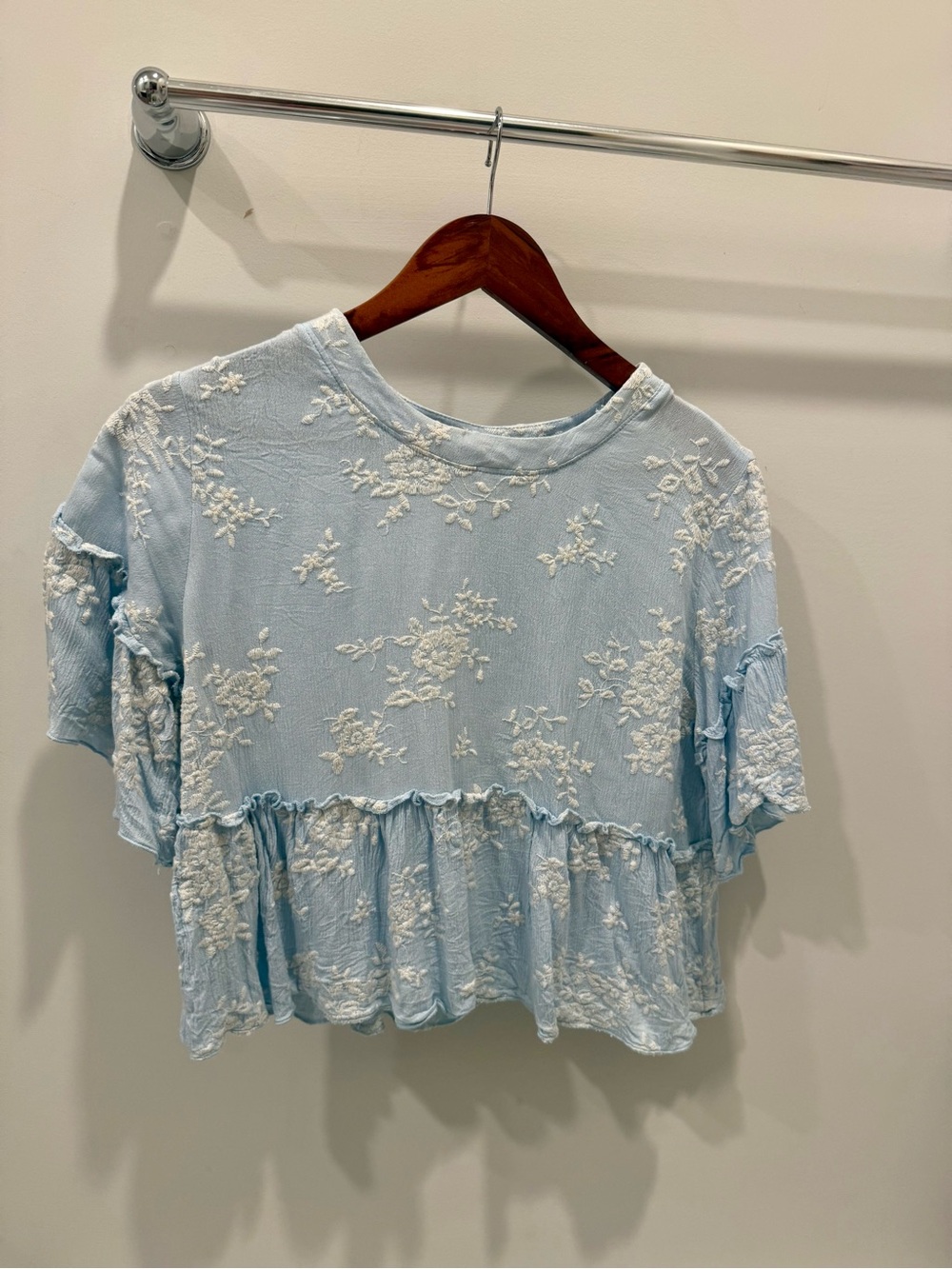 Altar'd State Light Blue Floral Embroidered Top